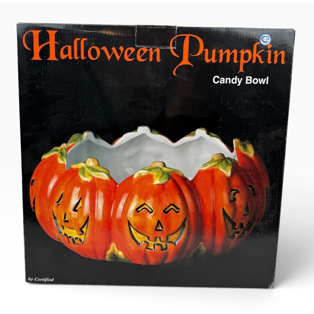 Pumpkin Candy Bowl Ceramic 12 in Orange Susan Winget Jack-O-Lantern